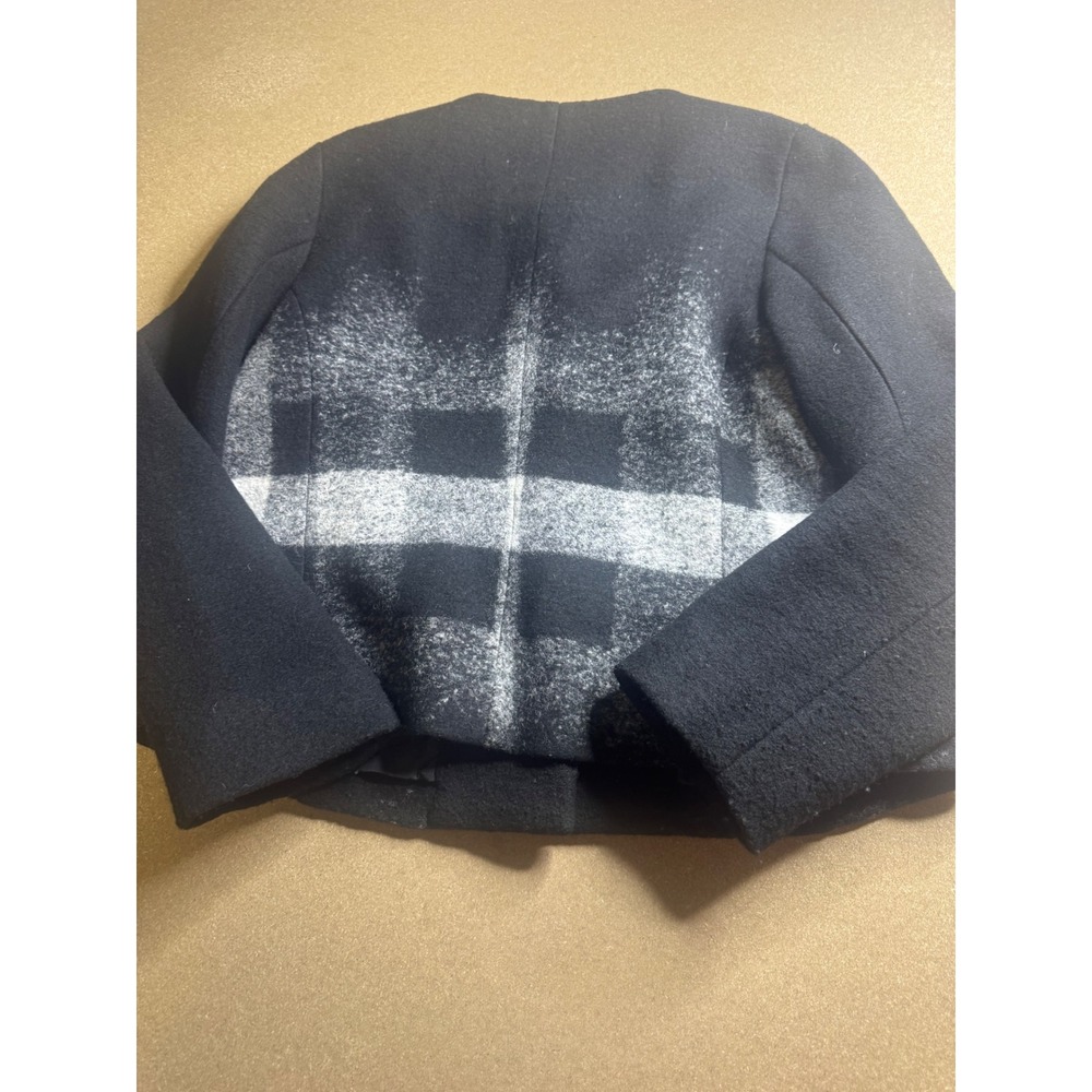 Pendleton Womens Black White Buffalo Plaid Wool Blend Collarless Button Jacket L - Picture 3 of 8